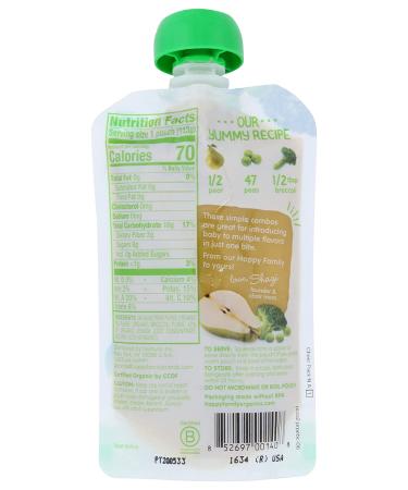 Happy Family Organics Stage 2 Organic Baby Food - Broccoli, Peas & Pear (6+ Months, 3.5 oz) - Buy Online on GoSupps.com
