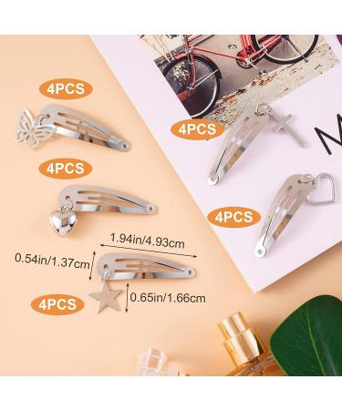 OIIKI 20 PCS Metal Hair Clips with Pendant - Goth Star, Heart, Butterfly Snap Clips - Silver Hairpins for Women & Girls - Buy Online on GoSupps.com
