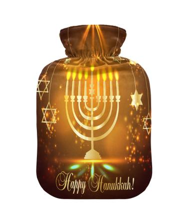 Happy Hanukkah Glossy hot water bottle with cover heat bottle for pain relief heat bottle water bag heating bag for headache back pain 1l