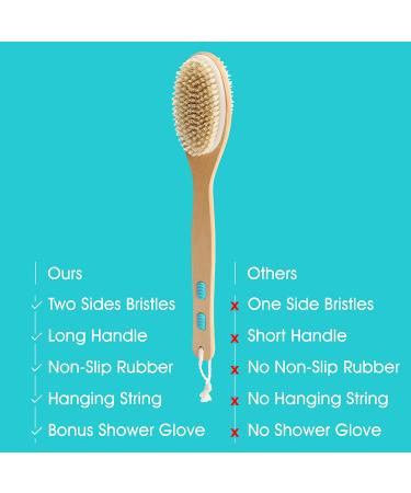 Long Handled Two-Sided Shower Back Brush with Hard and Soft Bristles - Body Scrubber and Exfoliating Glove - Buy Online on GoSupps.com