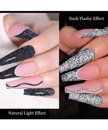 Reflective Glitter Gel Nail Polish 5ml Sparkling Black Gel Liner Polish Shimmer Diamond Soak Off UV Gel Nail Varnish Glitter Nail Gel Manicure for Party Holiday Home Use (R07) - Buy Online on GoSupps.com
