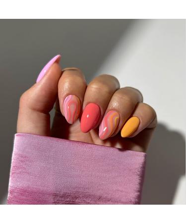24 Pcs Cute Short Press on Almond Nails - Colorful Candy Design | False Acrylic Nails for Women & Girls - Full Cover Nail Decor - Buy Online on GoSupps.com
