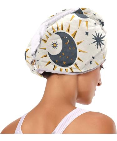 Sun Moon Stars Hair Towel 2 Pack | Super Absorbent Quick Dry Hair Turbans for Women & Girls - Buy Online on GoSupps.com