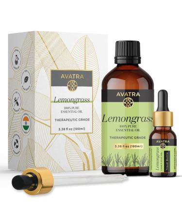 Avatra Lemongrass Essential Oil for Skin & Diffuser | Aromatherapy | Soaps & Candles Making | Pure & Natural Essential Oil- 3.38 Fl Oz Lemongrass 3.38 Fl Oz (Pack of 1)
