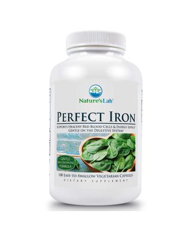 Nature's Lab Perfect Iron 25mg Dietary Supplement - Gentle Non-Constipating Formula - Supports Healthy Red Blood Cells & Energy Levels - 180 Capsules (6 Month Supply)