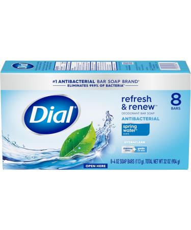 Dial Antibacterial Bar Soap - Refresh & Renew Spring Water 4 oz (Pack of 8) - Effective Germ Protection | International Shipping Available - Buy Online on GoSupps.com