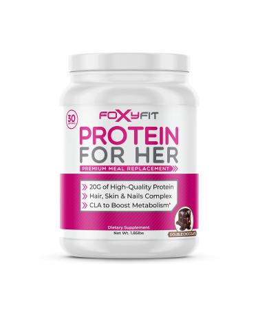 FoxyFit Protein for Her, Double Chocolate Whey Protein Powder with CLA and Biotin for a Healthy Glow (1.85 lbs)