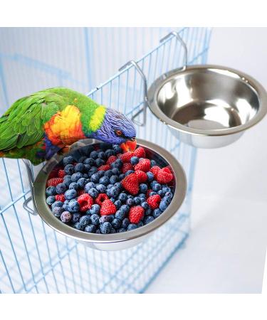 2 Pack Stainless Steel Bird Feeder Cups with Wire Hook - Parrot Feeding Dishes for Finches, Lovebirds - Includes Food Holder and Rattan Ball - Buy Online on GoSupps.com
