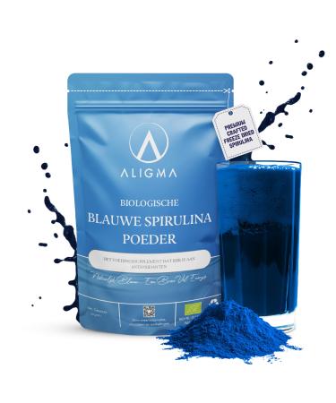 Aligma Organic Blue Spirulina Powder 75 Gram 100 Natural Phycocyanin for Smoothies Vibrant Blue Food Color & Protein Rich Ingredient Resealable Packaging