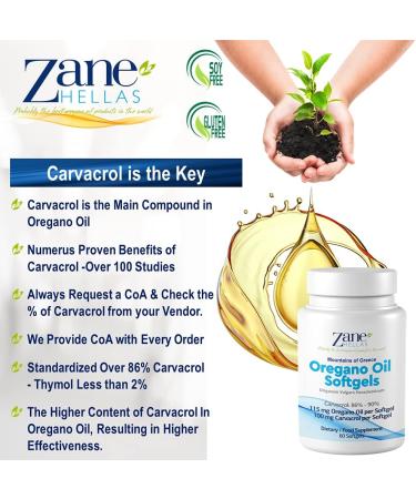 Zane Hellas Oregano Oil Softgels - Extra Strength with 20% Greek Essential Oil, 100mg Carvacrol per Softgel - 60 Softgels - Buy Online on GoSupps.com