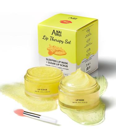ANAiRUi Lip Care Kit - Lip Sugar Scrub & Lip Balm Mask Set - Lip Sleeping Mask & Lip Exfoliator Scrub - Overnight Lip Skin Treatment - Scrub & Moisturizer for Dry Chapped Peel Lips (Turmeric + Honey) - Buy Online on GoSupps.com