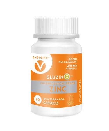 GluzinC Immune Power Combo of 25MG Pharmaceutical Grade Zinc Plus 270MG Vitamin C (60 Vegetarian Capsules)