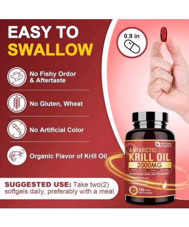 NATURE TARGET Krill Oil 2000 mg with Omega-3 EPA & DHA with Astaxanthin Supplement Choline - Supports Heart Brain Join Eye Health Non-GMO Gluten Free 120 Softgels (60 Servings) 120 Count (Pack of 1) - Buy Online on GoSupps.com