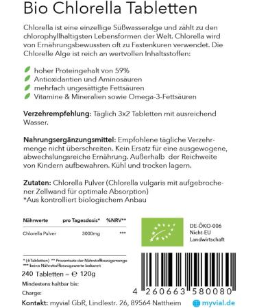 Myvial Bio Chlorella Tablets - Vegan Additive-Free 240 Highly Dosed Plastic-Free Algae Supplements | Chlorella Vulgaris - Buy Online on GoSupps.com