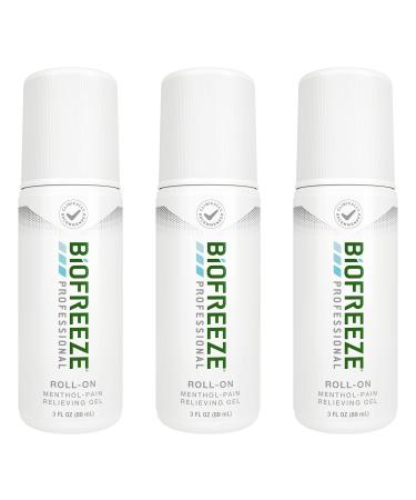 Biofreeze Professional Menthol Roll-On Pain-Relieving Gel 3 FL OZ Green (Pack Of 3) Topical Pain Relief For Muscles And Joints From Arthritis, Backache, Strains, Bruises, & Sprains (Package May Vary)