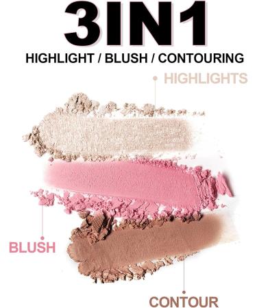 Erinde Mini Highlighter Bronzer & Blush Powder Palette Matte Shimmer Powder Makeup Tiny Face Palette with Mirror All in One Blendable Travel Friendly Cruelty Free 3 Colours #04 - Buy Online on GoSupps.com