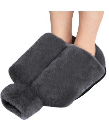 Foot warmer without electricity 2l large hot water bottle feet 2 in 1 hot water bottle with cover gray foot heat bottle for women men adult children (36x30cm)