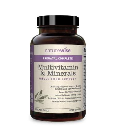 NatureWise Prenatal Whole Food Multivitamin for Women | Folate Vegetarian DHA Non-Constipating Iron Plant-Based Calcium Lutemax Lutein Probiotics Vitamin D3 Gluten Free | 60 count