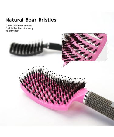 2-Piece Wild Boar Bristle Hair Brush Set - Black & Pink Frizz Control Oil Distribution No Snagging Brush - Buy Online on GoSupps.com