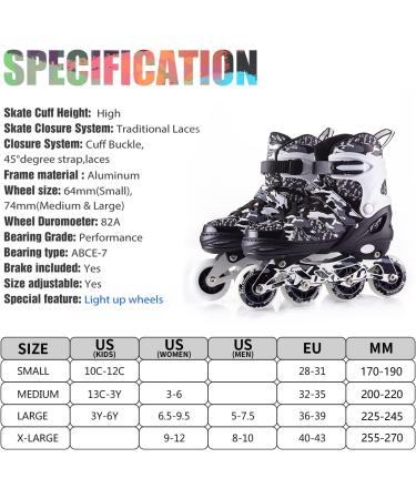 Kuxuan Adjustable Inline Skates for Kids with Light Up Wheels - Camo Roller Blades for Boys and Girls - Size Kids 3-6 US - Buy Online on GoSupps.com