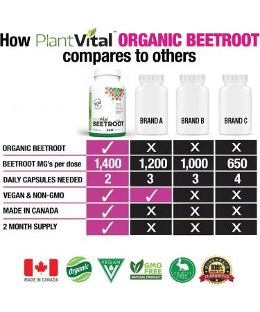 PlantVital Organic Beet Root Capsules - 1400mg per dose Beet Root Powder Beet Root Supplement Antioxidant Supplement - Protects Against Oxidative Damage and Free Radicals - 360 Vegan Capsules 6-Month Supply 360 count (Pack of 1) - Buy Online on GoSupps.com