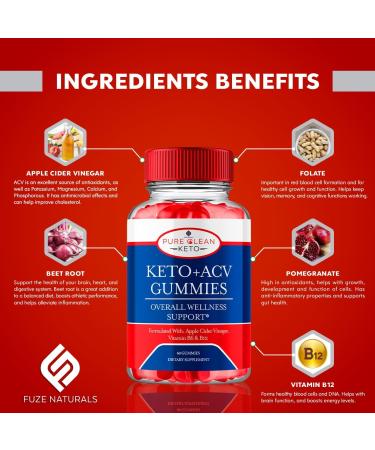 Buy 2 Pack Pure Clean Keto ACV Gummies - Apple Cider Vinegar Supplement with Folate & B12 - 1000MG Wellness Support (120 Gummies - Buy Online on GoSupps.com