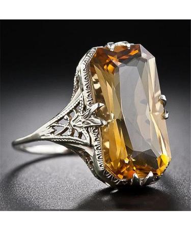 Vsoruln 925 Sterling Silver Square Citrine Ring - 3Ct Zirconia Promise Cocktail Ring for Women (Size 10) - Buy Online on GoSupps.com