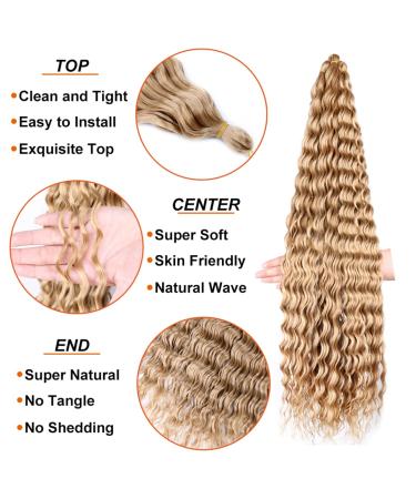 32 Inch Deep Wave Crochet Hair Extensions - Ombre Blonde Curly Braids T27-613 | 5-Pack & 3-Pack Available - International Shipping - Buy Online on GoSupps.com
