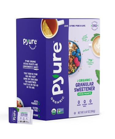 Pyure Organic Stevia Packets | Granulated Sugar Packets - White Sugar Substitute | Zero Carb, Zero Sugar, Zero Calorie Sweetener Packets | Plant-Based Stevia Packets for Keto Coffee | 240 Count