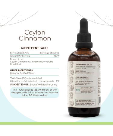 Ceylon Cinnamon B120 Alcohol-Free Herbal Extract Tincture, Concentrated Liquid Drops Natural Cinnamon (Cinnamomum Verum) (4 fl oz) 4 Fl Oz (Pack of 1) - Buy Online on GoSupps.com