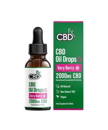 CBDFX 2000mg CBD High Strength Flavoured CBD Oil Very Berry Vegan Non-GMO Blended with MCT Oil Improved Purity All Natural No THC 30 Ml (40 Days)