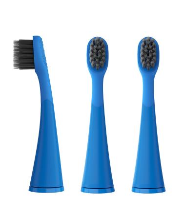BURSTkids Electric Toothbrush Replacement Heads - Charcoal-Infused, Soft Bristles for Deep Clean, Stain Removal, Healthy Smile and Fresh Breath, 3PK, Blue