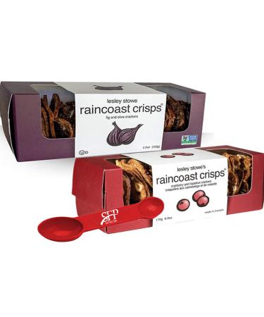 Raincoast Crisps Crackers, 2 Pack HAZELNUT CRANBERRY + FIG AND OLIVE, 12 Oz. Total Fruit and Nut Crisps Crackers. BONUS MEASURING SPOON INCLUDED.