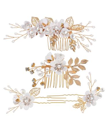 PATKAW Crystal Bridal Side Comb - Bride Wedding Hair Comb Hair Accessories with Pearl - Floral Hair Pins Wedding Hair Side Comb Hair Flowers Hair Styling Decors