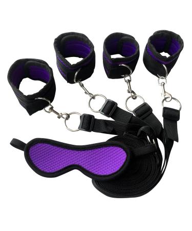 easyforever Plush Hand Wrist Cuffs Blindfold Eye Mask Feather Halloween Party Cosplay Accessories Toys Purple Type a One Size