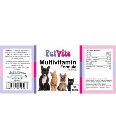 PetVits Multivitamin Formula for Cats & Dogs : Multivitamin General Health Pet Supplement : 90 Tablets in a 99% recycled pot - Buy Online on GoSupps.com