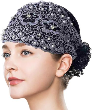 Lace Headbands for Girls Wide Floral Pearl Lace Headbands Hair Accessories for Women Fashion Floral Headcovering for Women Gray - Buy Online on GoSupps.com