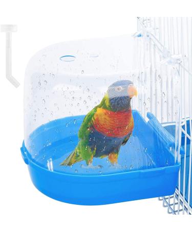OOTDTY Bird Bath Box Bird Cage Accessory Supplies Bathing Parakeet Caged Bird Bathing Tub with Water Injector for Pet Small Birds Canary Budgies Parrot Parakeet Finch Canary Parrot Lovebird (Blue)