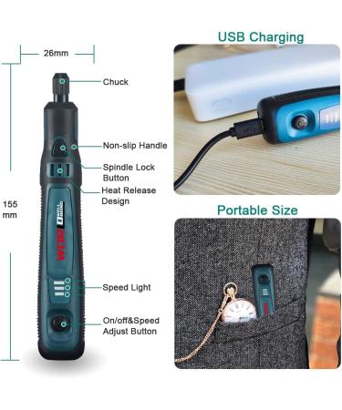 USB Cordless Electric Engraving Pen Kit - Mini 3-Speed Rotary Etching Machine for Jewelry, Wood, Glass - 42pcs Engraver Tools for Metal - Includes 30 Bits & Stencil - Buy Online on GoSupps.com
