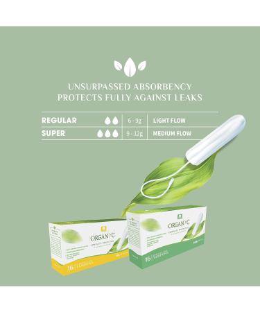 Organyc 100% Certified Organic Cotton Tampons - Super, No Applicator - 16 Count, Mini, White - Buy Online on GoSupps.com
