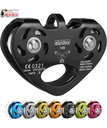 ALPIDEX Tandem Double Rope Pulley - For Steel Ropes 8-12 mm & Textile Ropes Up to 13 mm - Durable Black Pulley for International Shipping - Buy Online on GoSupps.com