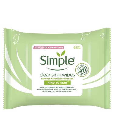 Simple Sensitive Skin Experts Kind To Skin Cleansing Facial Wipes, Waterproof Mascara Remover, Even Softer, 25 Count, (4 Pack) 25 Count (Pack of 4)