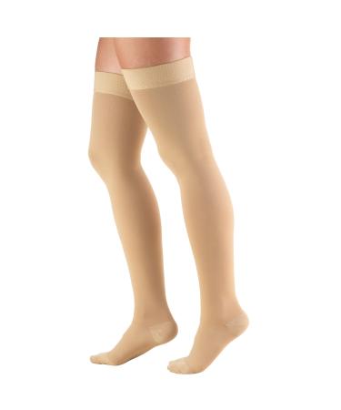 Truform 15-20 mmHg Compression Stockings for Men and Women Thigh High Length Dot Top Closed Toe Beige Large Beige Large (1 Pair)