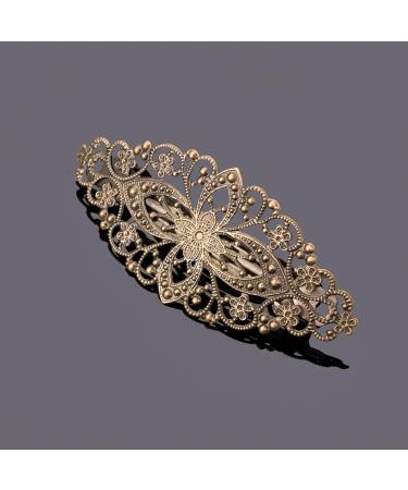 Parieo 2 Pieces Vintage Silver Leafy Barrette Antique Filigree Silver Flower Crystal Barrette Diamante Flower Design Hair Barrette - Buy Online on GoSupps.com