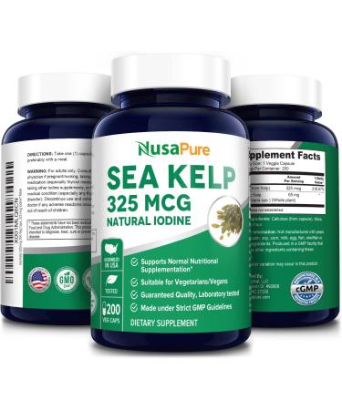 Organic Sea Kelp 325mcg - 200 Veggie Capsules, Non-GMO & Gluten Free - Buy Online on GoSupps.com