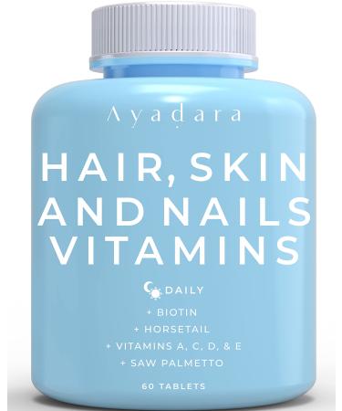 Ayadara Hair Skin and Nails Vitamins 60 Capsules, Hair Skin and Nails Support, Powerful Natural Ingredients Vitamins & Minerals, Healthy, Stronger, More Resilient, 30-Day Supply