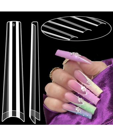 XXL No C Curve Coffin Nail Tips - 600 Pcs Flattened Extra Long No C Curve Nail Tips EJIUJIUO Clear Non C Curve Acrylic Nail Tips Half Cover None C Curve Fasle Nails Coffin Fake Nail 10 Sizes with Bag clear no c curve 600...