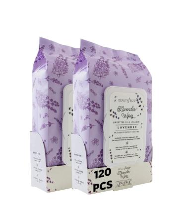 BeautyFrizz Lavender Face Cleansing Wipes - 120 pcs - Gentle Makeup Remover Wipes for Face and Neck - Facial Wipes with Aloe, Retinol, Castor and Vitamin E - Stay Fresh with Lavender Face Wipes