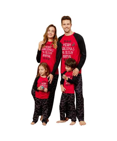 PATPAT Family Matching Christmas Pajamas Tree Snowflake and Letters Print Sleepwear Long-sleeve Pajamas Sets Family Xmas Outfits Women XL Red