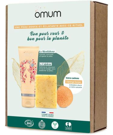 OMUM - Soft and Radiant Skin Gift Box 3 organic treatments: 1 Cajoleur soap + 1 Beneficent body milk + 1 Konjac Face sponge Ma Bonne F e - Natural France Vegan Compatible with pregnancy and breastfeeding - Buy Online on GoSupps.com